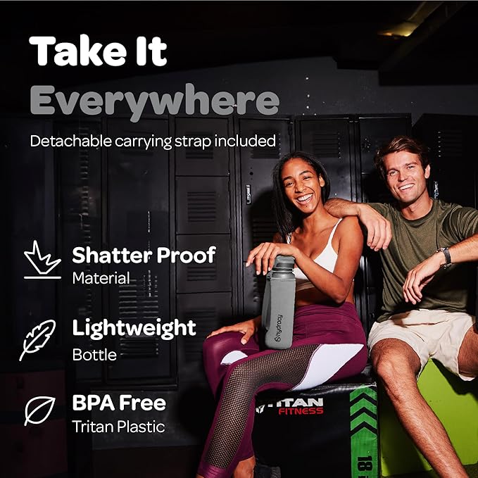 Hydracy Water Bottle with Time Marker -Large BPA Free Water Bottle & No Sweat Sleeve -Leak Proof Gym Bottle with Fruit Infuser Strainer & Times to Drink -Ideal for Fitness Sports & Outdoors