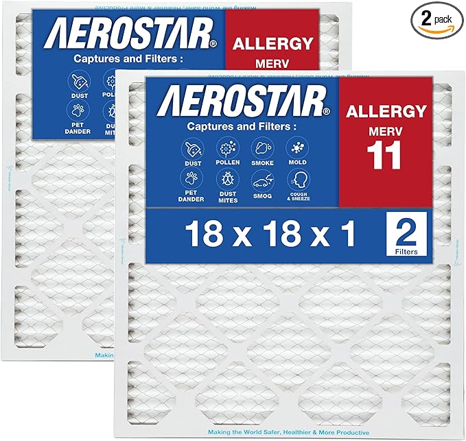 18x18x1 AC and Furnace Air Filter by Aerostar - MERV 11, Box of 2