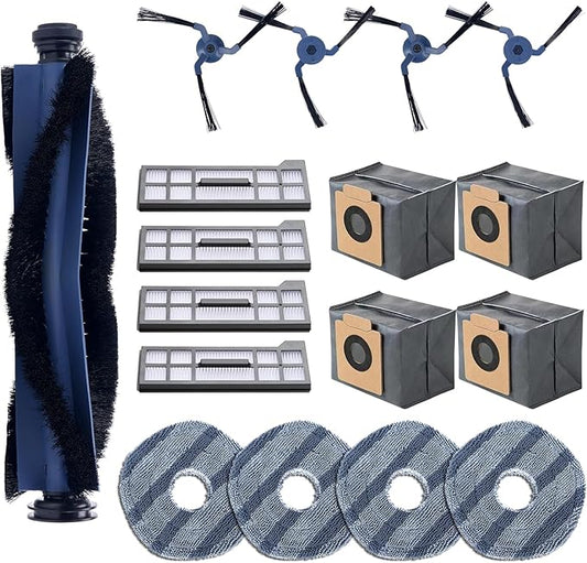 Replacement Parts Compatible with eufy X10 Pro Omni Robot Vacuums Replacement Parts, 4 Dust Bags, 4 Washable Vacuum Mop Cloths, 4 Side Brushes, 4 HEPA Filters, 1 Main Brush, X10 Pro Omni Accessories