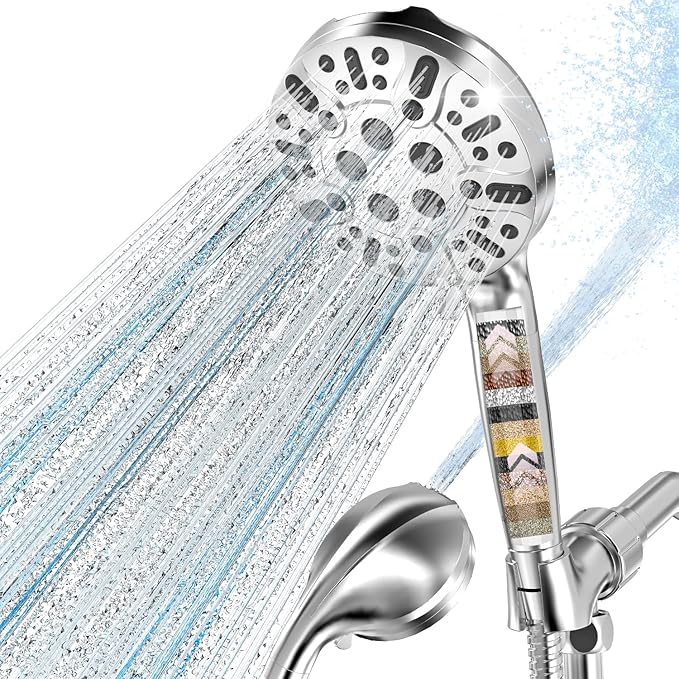Filtered Shower Head with Handheld, High Pressure 10 Settings Shower Filter Head for Hard Water, Built-in Power Spray,Hard Water Filter Showerhead-Remove Chlorine-Dry Skin,Hair(Premium Chome)