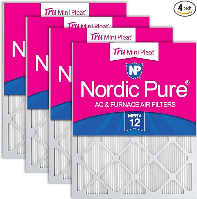 Nordic Pure 18x20x1 (Actual Size: 17 3/4 x 19 3/4 x 3/4) Tru Mini Pleat MERV 12 AC Furnace Air Filters – 2.5X More Media for Longer-Lasting, High-Efficiency Filtration - 4 Pack