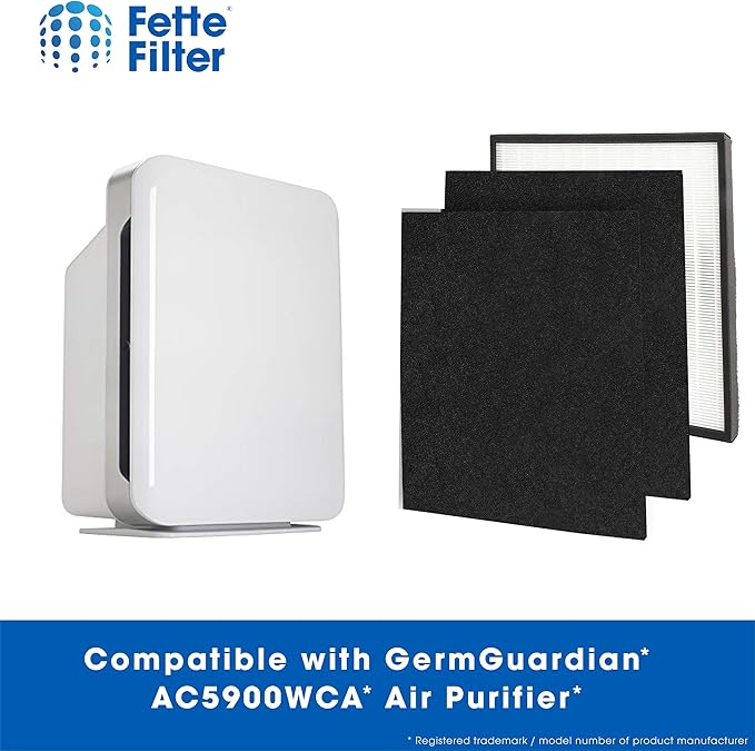 Fette Filter - Replacement Filter J Compatible with GermGuardian FLT5900 for AC5900WCA & AC5900WDLX Air Purifier includes 2 Filters 4 Activated Charcoal Filter.