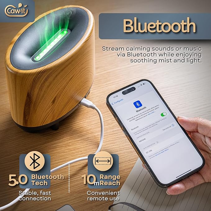 Portable Humidifier & Diffuser with Colored Flames – Bluetooth Speaker & Aromatherapy | Small Warm Mist Humidifier - Essential Oil Scent Diffuser & Air Freshener for Home, Bedroom, Office & Travel