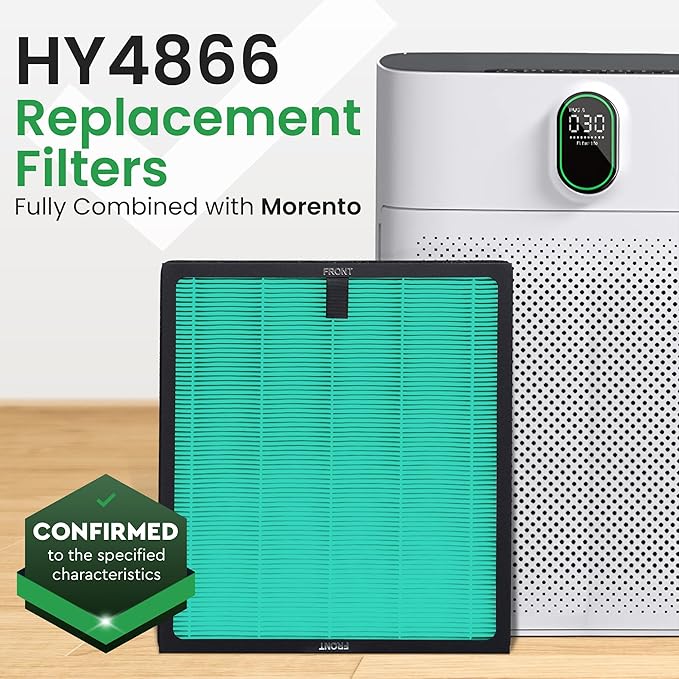 4 Pack Air Purifier Replacement Filter HY4866 Compatible with MORENTO, WESTHEY HY4866, YIOU M1 - True HEPA Filter, 4 Stage Filtration, Original Carbon & Silver Technology - Green