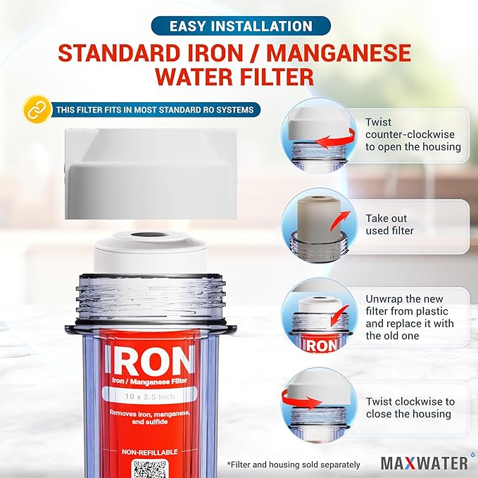 Max Water Whole House Iron Manganese Replacement Set, Heavy Duty - Standard Whole House Systems 10" x 2.5" Good for Iron, Manganese Reduction (Pack of 3)