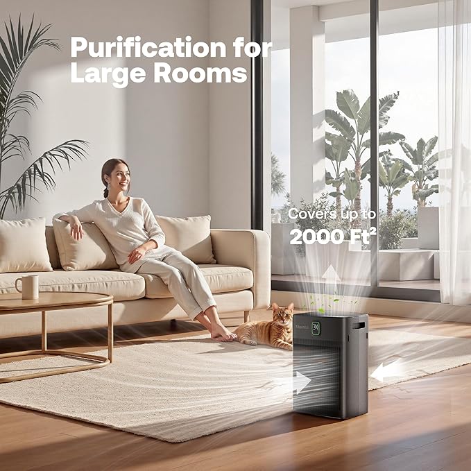 T554 Air Purifier for Home Up to 2000 Ft² in 1 Hr with Washable Pre-Filter, Air Purifier for Home Pets with PM 2.5 Air Quality Display, Sleep Mode for Allergies, Dust, Smoke, Grayish Brown