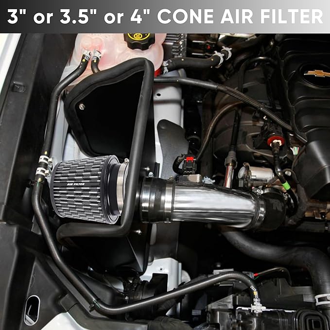 4 Inches Cold Air Intake Filter 3" or 3.5" or 4" High Performance Washable Clamp-On Replacement Cone Air Filter 3 in 1 Size Carbon Fiber Pattern