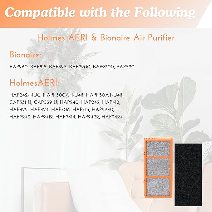 Nispira AER1 Filter Replacement for Holmes Air Purifier Smoke Grabber HAPF30AS-U4R HAPF30AT Odors Dust VOCs Remover 1.2 x 10 x 4.6 Inches, 4 Packs. (HEPA + Carbon)