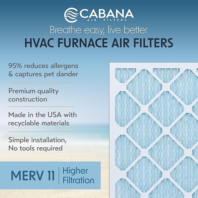 Cabana Filters 14x24x1 AC Furnace Air Filter, Merv 11 Capture Unwanted Particles, Pleated Furnace Filter HVAC AC Filters - Made in the USA - 6 Pack
