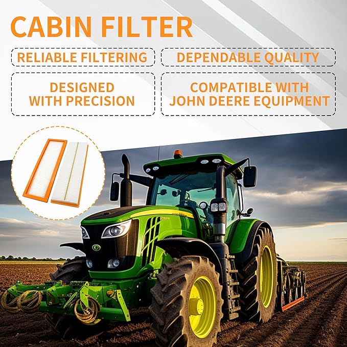 2 Pack RE198488 Cabin Air Filter Compatible with JD Tractor 5525 5320 5325 5420 5425 5525 5725 6110D 6115D 6140D 6603 Replaces PA30086 WP10160 RE73220
