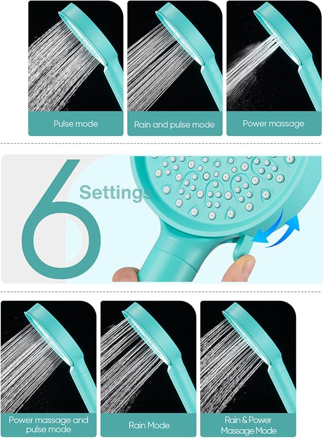 Cobbe Filtered Shower Head with Handheld, High Pressure 6 Spray Mode Showerhead with Filters, Water Softener Filters Beads for Hard Water - Remove Chlorine - Reduces Dry Itchy Skin, Bluish Green