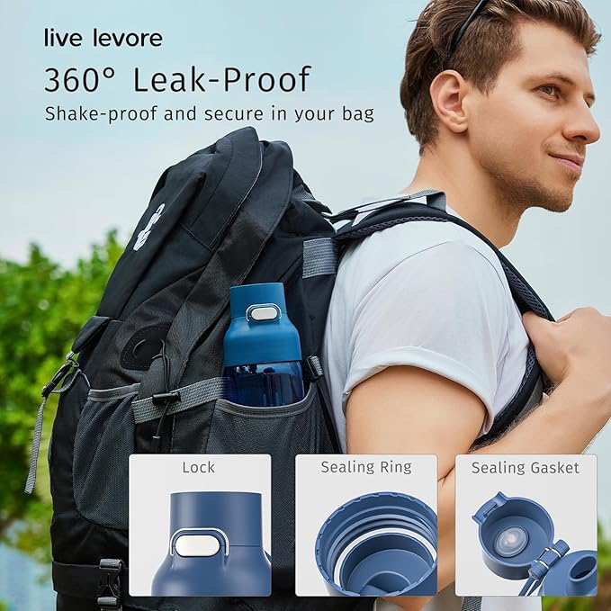 750ml Leak Proof Water Bottle with Flip Top Lid, BPA-Free USA Tritan Drink Bottle, Dishwasher Safe for Office, Outdoor & Daily Use (Blue, 1 Pack)