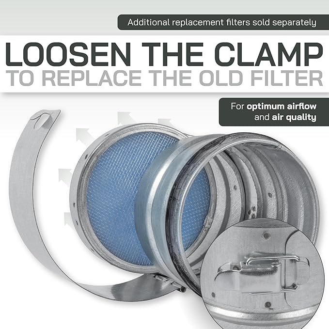 Vent Systems 4" Inch Inline Air Filter - Duct Filter - G4 Class Filtration Purifier System with Steel Mesh Screen - Air Vent Filters for Dust Collection/Air Purification - Rigid/Flexible Vent Hose