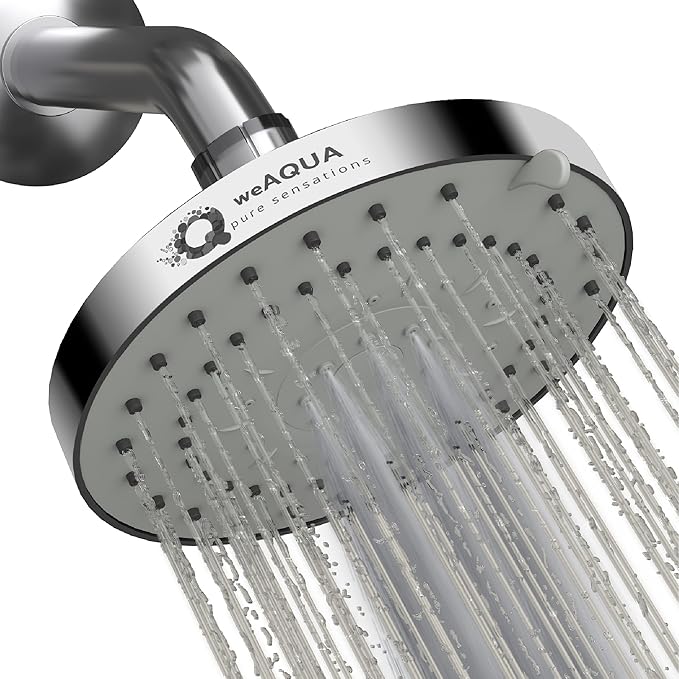 WeAQUA Shower Head High Pressure – 4.5 Inch, 5 Spray Modes, 72 Anti-Clog Nozzles, Easy 1-Min Installation, Fixed Shower Heads for Powerful Bathroom Upgrade (STD-SHWR-HD01)