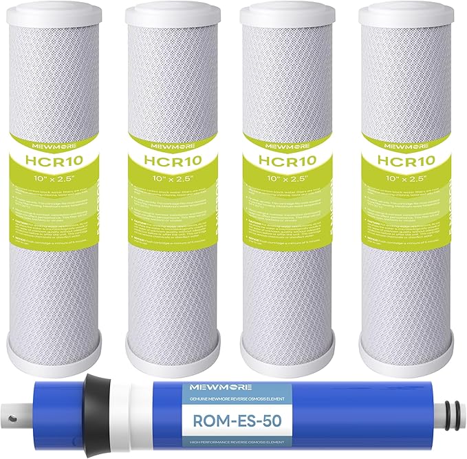 FX12P, FX12M, TFM-24 RO Water Filter Replacement Set, Fit for GE RO System (GXRM10RBL GXRM10G) - 4 x Activated Carbon Block Filters, 1 x 50 GPD Reverse Osmosis Membrane Filter