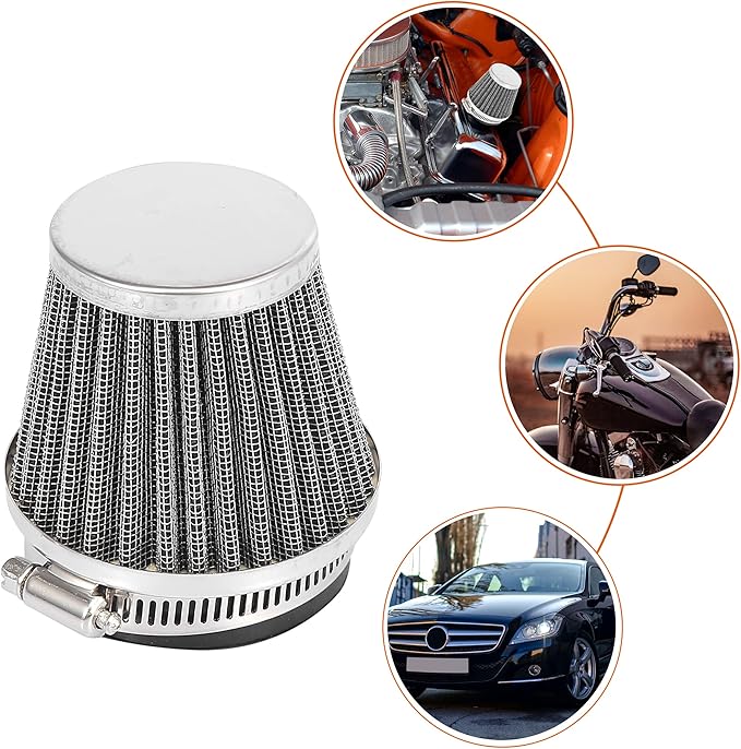 Motoforti 4pcs Universal 52mm Air Filter Cleaner Round Tapered Replacement for Motorcycle Black