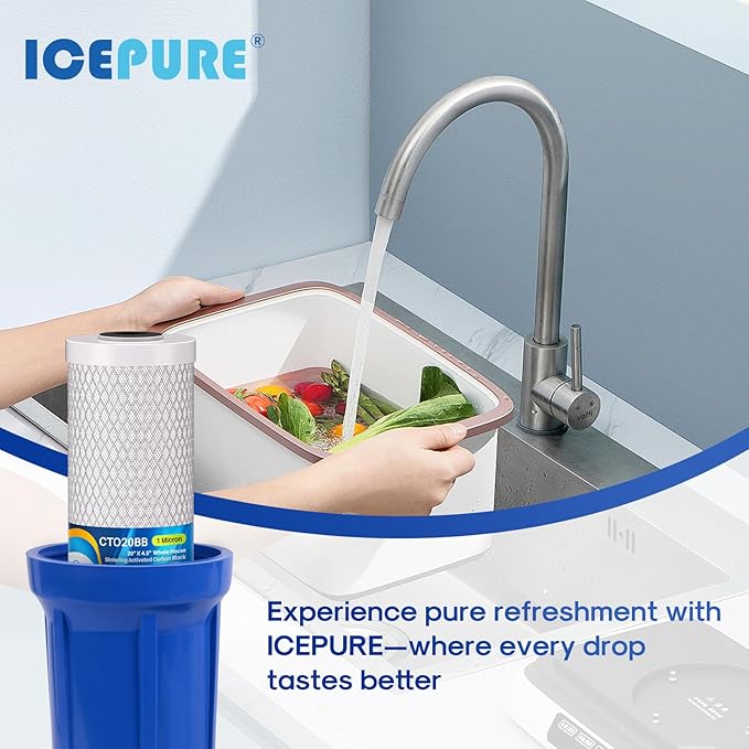 ICEPURE 1 Micron 20" x 4.5" Whole House CTO Coconut Shell Activated Carbon Water Filter Cartridge Replacement for FC25B, EPM-20BB, CB-BB-20, DB20P, EP-20BB, CTO-F20B-5, F3WGB32BM, 155783-43, 2 Pack