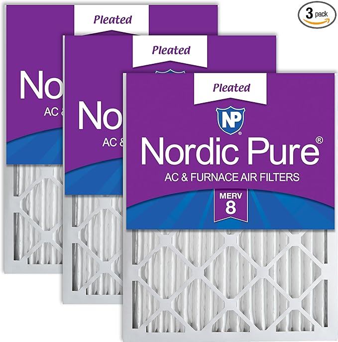 Nordic Pure 14x25x2 (13 1/2 x 24 1/2 x 1 3/4) Pleated MERV 8 Air Filters 3 Pack