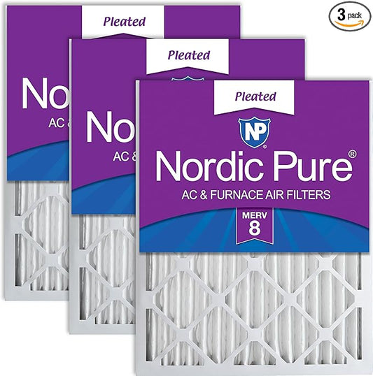 Nordic Pure 14x25x2 (13 1/2 x 24 1/2 x 1 3/4) Pleated MERV 8 Air Filters 3 Pack