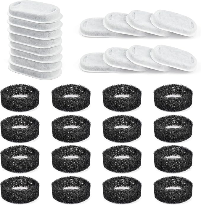 16 Pack Filters+16 Sponges for Dog Fountains Compatible with GIOTOHU 67oz/2L Cat Water Fountain Filter Stainless Steel Compatible with Tomxcute 3.2L/108oz