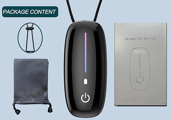 Portable Air Purifier-Wearable Personal Ionizer Necklace,Mini Size, High Gear Ions Generator,Wearable for Travel, Airplane, Office, Outdoor Use, Home Black