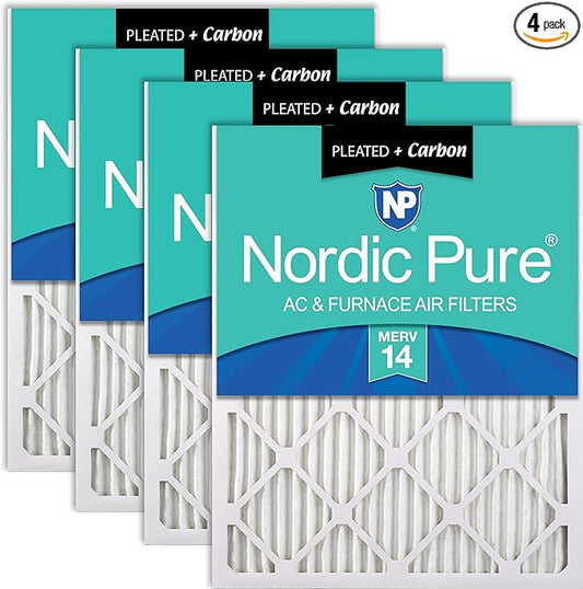 Nordic Pure 18x20x1 (Actual Size: 17 1/2 x 19 1/2 x 3/4) Pleated Air Filters MERV 14 Plus Carbon 4 Pack