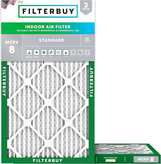 Filterbuy 16x32x1 Air Filter MERV 8 (MPR 700) Dust Defense Replacement (2-Pack), Electrostatic Pleated HVAC AC Furnace Filters, Made in USA (Actual Size: 15.50 x 31.50 x 0.75)