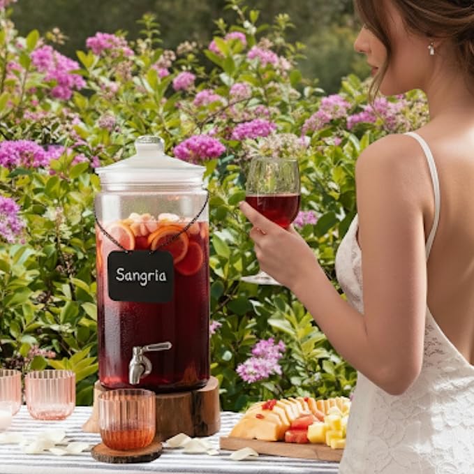 2 Gallon Glass Drink Dispenser with Spout for Parties - Tall Airtight Mason Style Beverage Serveware Stand with Metal Spigot for Kombucha, Water, Juice, Punch, Cocktails, Ice Tea & Sun Tea