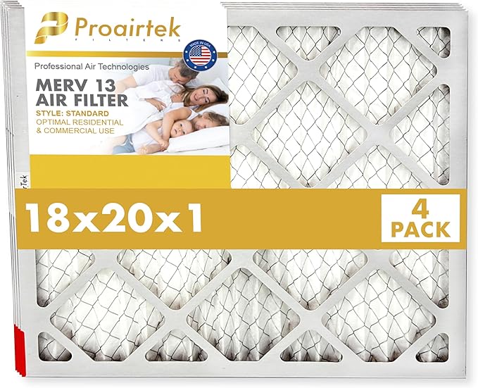 Proairtek AF18201M13SWH Model 18x20x1 Pack of 4 Air Filters, MERV 13; Ideal for Anyone Wanting Clean, Crisp Air in Their Home