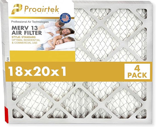 Proairtek AF18201M13SWH Model 18x20x1 Pack of 4 Air Filters, MERV 13; Ideal for Anyone Wanting Clean, Crisp Air in Their Home