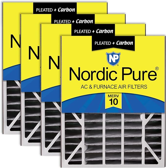 Nordic Pure 20x25x5 (19_3/4 x 24_1/4 x 4_7/8) Air Bear AC Filter Replacement MERV 10 Plus Carbon 4 Pack
