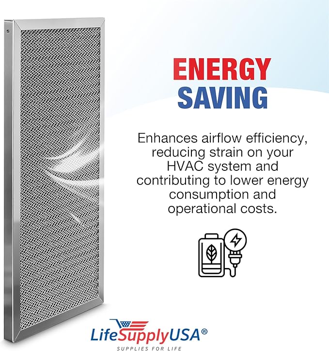 12x24x1 Electrostatic Air Filter, MERV 8, Washable, Reusable Furnace AC/HVAC Filter, Energy Saving, Easy to Clean, Long-Lasting by LifeSupplyUSA