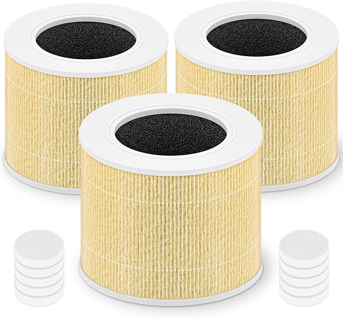 Core Mini Pet Care Replacement Filter for LEVOIT Core Mini and Core Mini-P Air Purifier, 3-in-1 H13 True HEPA High-Efficiency Activated Carbon, Core Mini-RF-PA, 3 Filter & 10 Fragrance Sponge, Yellow