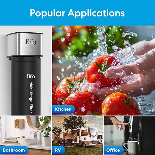 Brio 16" Under Sink Water Filter System for Kitchen & Bathroom Faucet | 3-Stage Single Housing 0.5 Micron Filters PFAS, Chlorine, Lead, Mercury+ | 15,000 Gallons/2 Years | NSF/ANSI 42 & 372 Certified