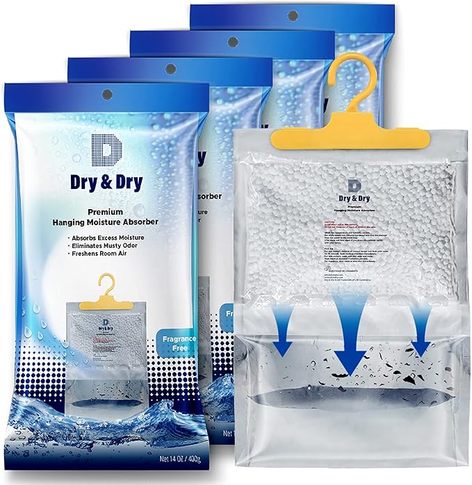Dry & Dry 4 Pack[14 OZ] Premium Moisture Absorbers Dehumidifiers for Home Dehumidifier for Basement Dehumdifiers for Bedroom Small Dehumidifiers - Dehumidifiers Moisture Absorber