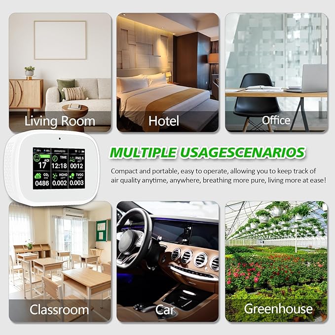 18-in-1 Smart Air Quality Monitor - Indoor WiFi Air Quality Detector with Dual Chip, Real-Time for AQI, CO2, PM2.5, PM1.0, PM10, TVOC, HCHO, Time Display, Temperature & Humidity with APP (White-Black)