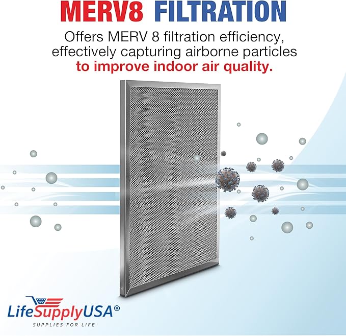16x25x1 Electrostatic Air Filter, MERV 8, Washable, Reusable Furnace AC/HVAC Filter, Energy Saving, Easy to Clean, Long-Lasting by LifeSupplyUSA