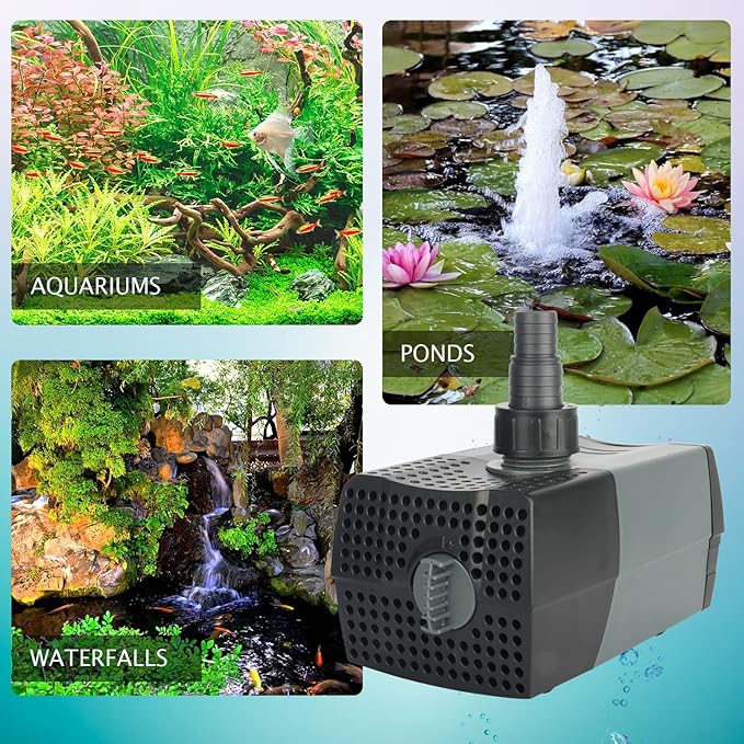 WaterRebirth HSUP4000F Versatile Submersible Pump - Fountain Jets for Ponds, Fish Tanks, Water Gardens - Aquarium & Pond Pump (4000L/H)