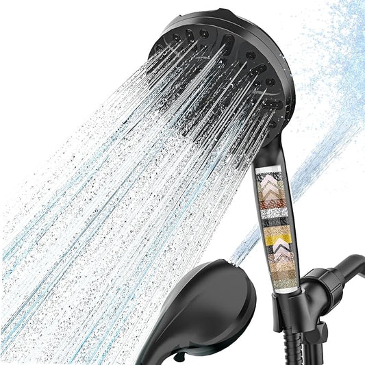 Filtered Shower Head with Handheld, High Pressure 10 Settings Shower Filter Head for Hard Water, Built-in Power Spray, Hard Water Filter Showerhead-Remove Chlorine-Dry Skin,Hair(Matte Black)