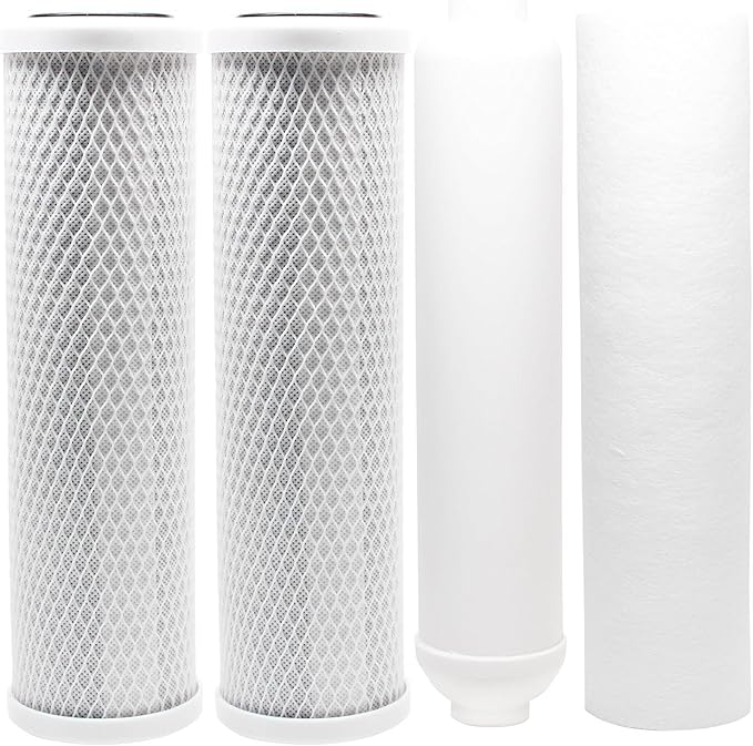 CFS – 4 Pack Replacement Water Filter Kit Includes Carbon Block, Polypropylene Sediment, & Inline Cartridges Compatible with Proline Plus RO System Models – Removes Bad Taste & Odor – White