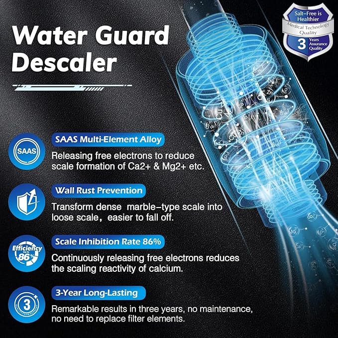 Salt Free Water Descaler, Water Heater Softener, Prevent Scale Buildup On Water Heaters, Faucet, Smart Toilet & Washer, Scale Inhibitor Inline System, 3-Year Durability, 1/2" Connector