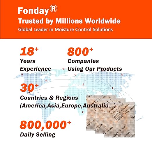 100Packs x 20Gram Fonday Rechargeable Silica Gel Desiccant Packets Food Grade Fast Reactivate Desiccant Bags Moisture Indicating Orange to Green