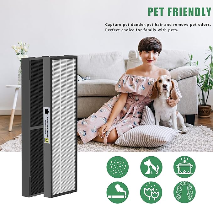 4 Packs FLT4825SM Smoke Clean True HEPA Filter B Compatible with AC4825 AC4825E AC4825W AC4300 AC4800 AC4900 AC4850 Air Cleaner Purifier with 8 Activated Carbon Pre-Filters