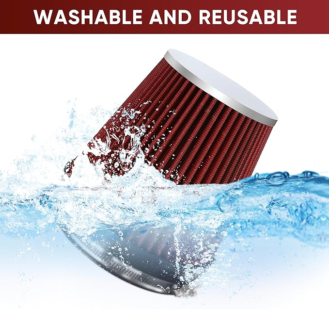 6" 152mm Cold Air Intake Filter Clamp-On Replacement High Flow Inlet Air Filter High Performance Washable Cone Filter 7" Tall Red