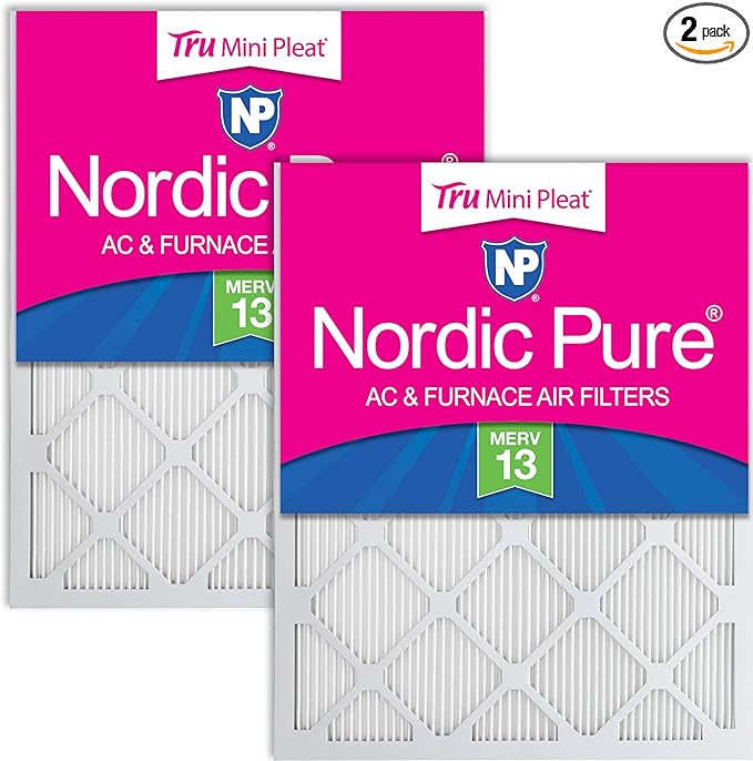 Nordic Pure 20x30x1 (Actual Size: 19 3/4 x 29 3/4 x 3/4) Tru Mini Pleat MERV 13 AC Furnace Air Filters – 2.5X More Media for Longer-Lasting, High-Efficiency Filtration - 2 Pack