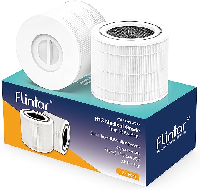 Flintar Core 300 Replacement Filters, Made in Taiwan, Compatible with LEVOIT Core 300-P, Core 300S Air Purifier, 3-in-1 H13 True HEPA Filter Replacement, Core 300-RF, 2-Pack
