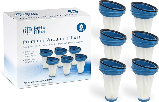 Fette Filter - 6-Pack Replacement Vacuum Dust Bin Filters for Black and Decker SVF11 Fits 2-in-1 Cordless Lithium Stick Vacuums HSV320J HSV420J HSV520J HSV320J32 HSV420J42 HSV520J01 SVA420B SVA520B