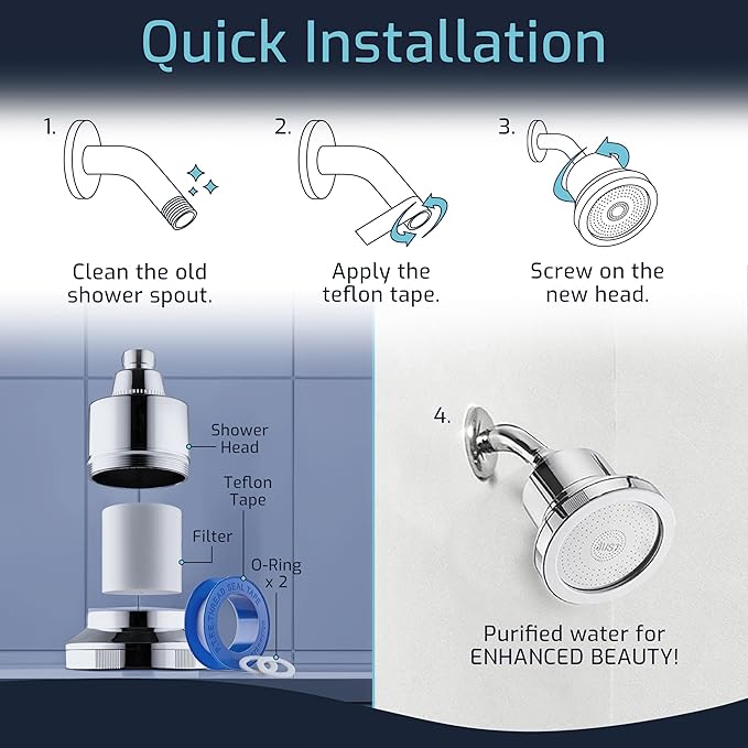 Mist Filtered Shower Head, Revitalizing 15 stage Shower Filter Combo, Improves The Condition of Your Skin & Hair, Shower Water Softener with High Output, Chrome - Shower filter for Hard Water