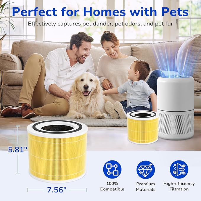 Fil-fresh Core 300 Replacement Filter, Compatible with LEVOIT 300 and Core 300S Air Purifier, Ideal for Pet Care, H13 True HEPA Filters and Activated Carbon, Replace Core 300-RF-PA, 2-Pack