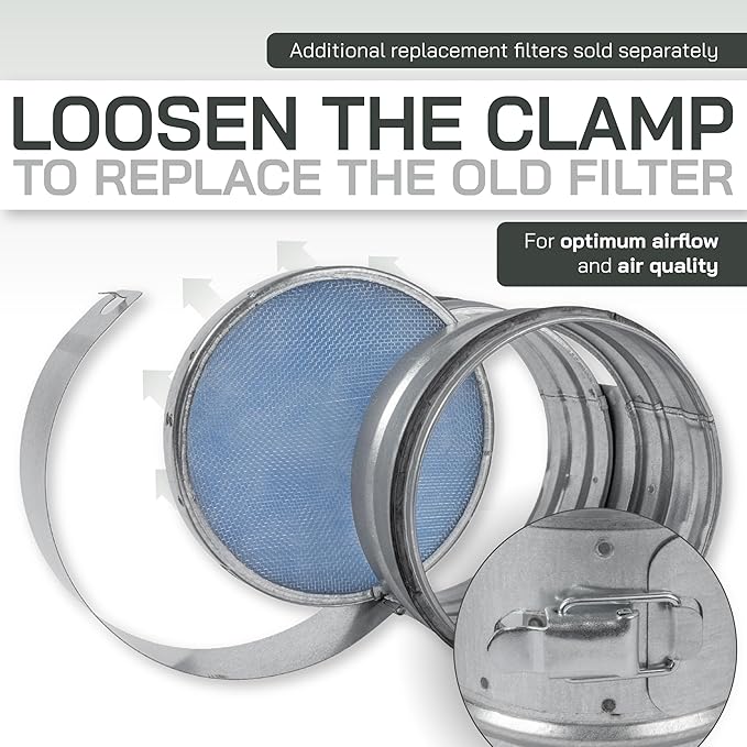 Vent Systems 8" Inch Inline Air Filter - Duct Filter - G4 Class Filtration Purifier System with Steel Mesh Screen - Air Vent Filters for Dust Collection/Air Purification - Rigid/Flexible Vent Hose